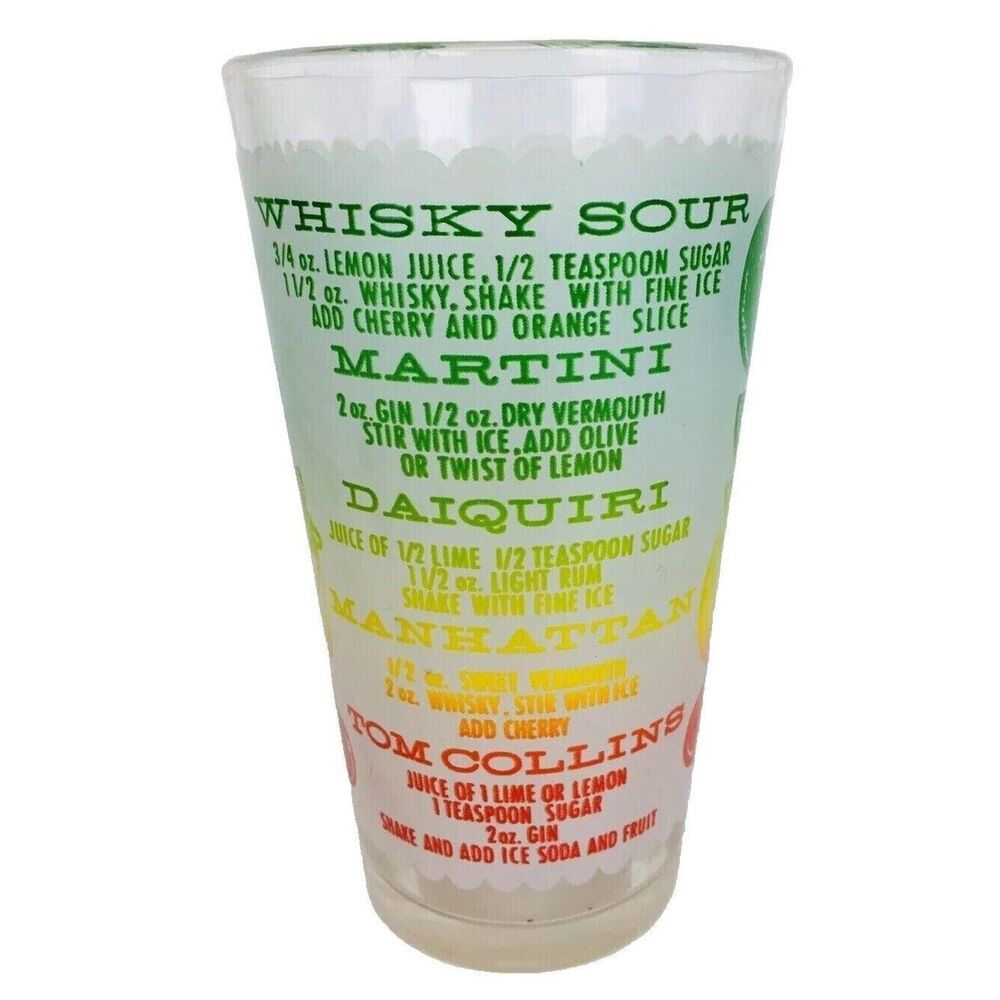 Vintage 50s Mr Bartender Original Colorful Frosted Federal Recipe Cocktail Glass